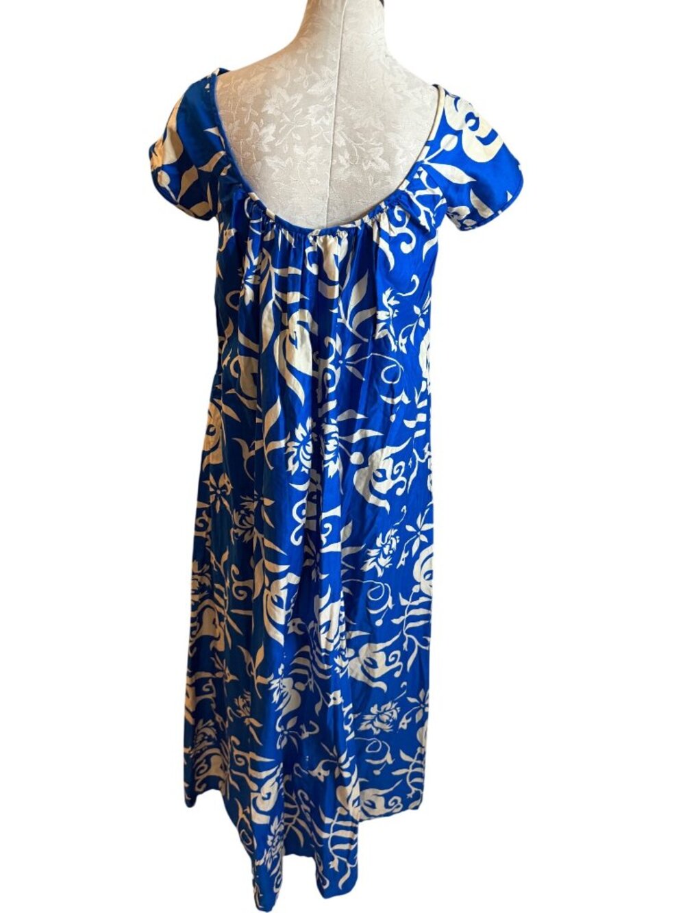 Paradise Hawaii Womens Maxi Dress Size Medium Tropical Blue Pullover Vintage - Picture 11 of 14